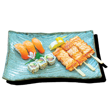 Menu sushi maki et brochettes saumon